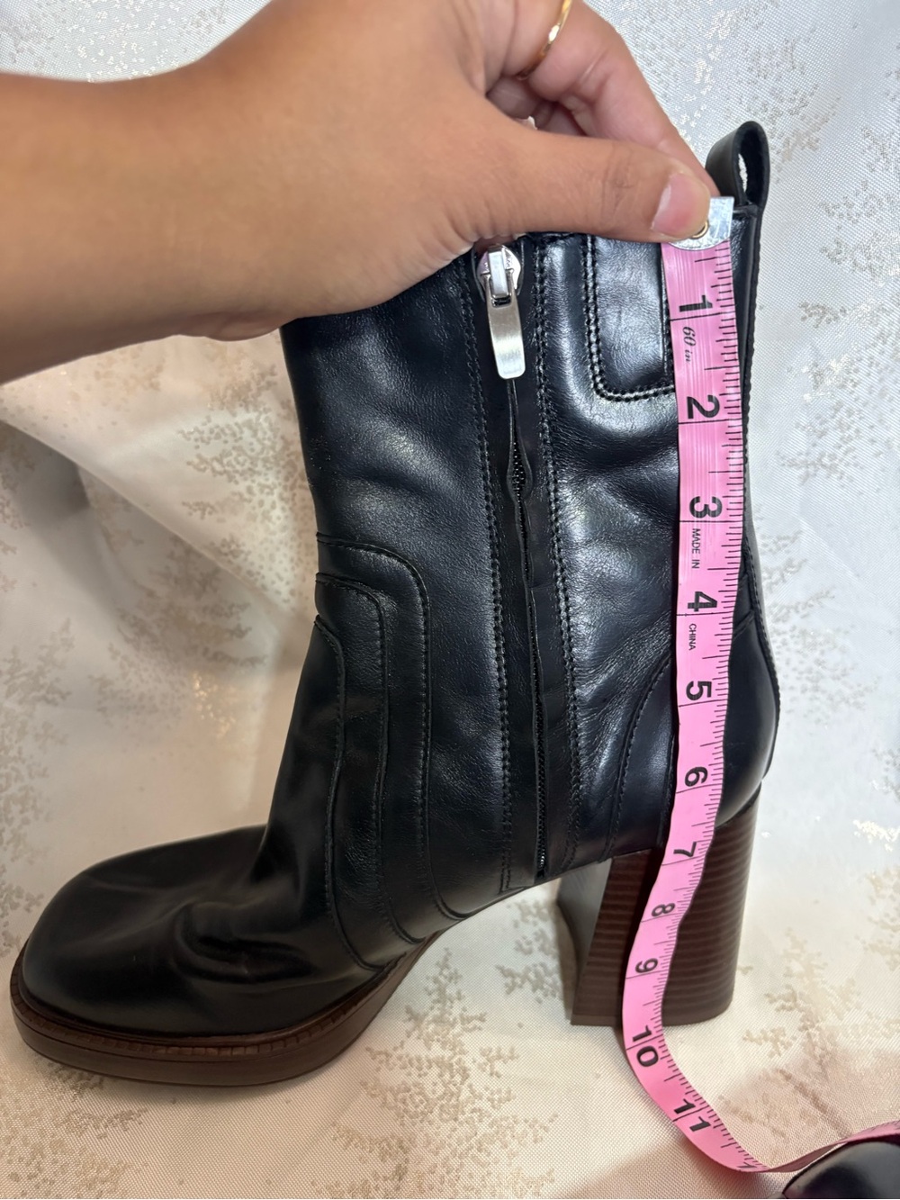 Nine West Black Leather Platform Block Heel Ankle Boots - Picture 9 of 16